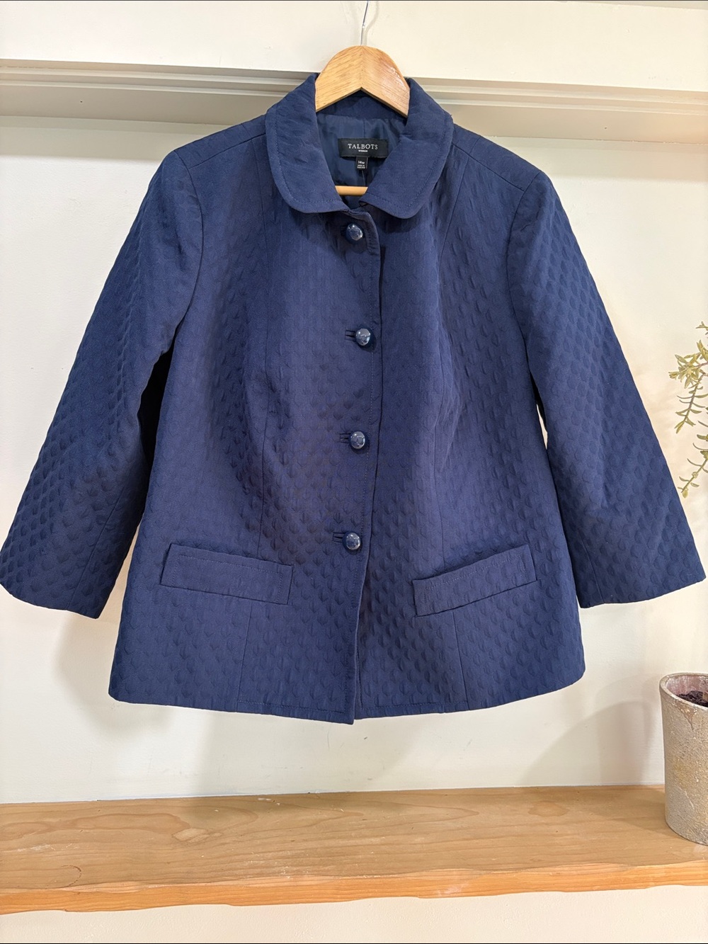Talbots Navy Blue Jacquard Quilted Classic Blazer Jacket, Size 14W, NWT